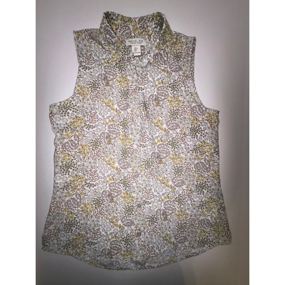 Rachel Zoe Sleeveless Floral‎ Print Collared Button Up Shirt Women's Size S